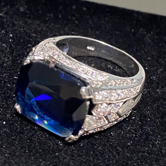 Ring Size 6 Blue Faceted CZ Cubic Zirconia Sterling Silver Stamped 925 Vintage J - Picture 14 of 14
